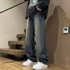 批发港风潮男夏季新款个性字母牛仔裤<b class='q'>嘻哈</b>ins潮高街潮流痞帅长裤