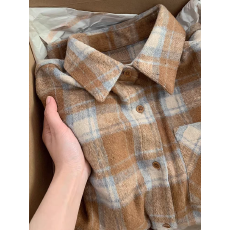 批发加厚磨毛<b class='q'>格子衬衫</b>女秋冬内搭叠穿衬衣小个子宽松慵懒风开衫外套