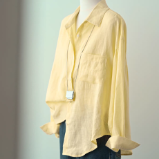 批发黄色亚麻防晒衬衫女<b class='q'>夏季</b>宽松显瘦百搭休闲长袖上衣潮