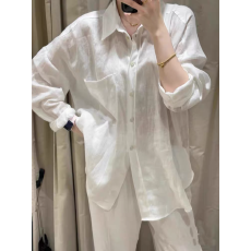 批发天丝亚麻白色老钱风衬衫女<b class='q'>夏季</b>薄款正肩宽松休闲棉麻防晒衬衣外套