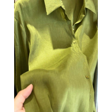 批发橄榄绿亚麻<b class='q'>真丝</b>混纺衬衫<b class='q'>女</b>春季新款宽松慵懒风外穿衬衣
