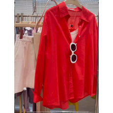 批发<b class='q'>韩国</b>东大门新款洋气复古红色亚麻衬衫女2024气质高级感上衣