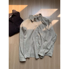 批发<b class='q'>韩国</b>chic米色提花格子衬衫长袖宽松翻领设计感上衣女