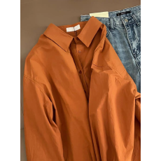 批发经典慵懒微廓形<b class='q'>衬衣</b>～春秋叠穿内搭上衣女法式复古落日橘色<b class='q'>衬衫</b>