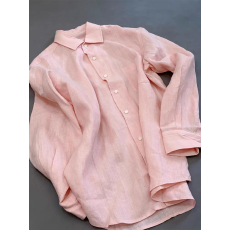批发高端粉色老钱风天丝亚麻衬衫女薄小个子<b class='q'>长袖</b>翻领宽松苎麻棉麻上衣