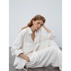 批发法式白色V领防晒亚麻衬衫女春夏外穿老钱风棉麻衬衣外套长袖上衣