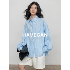 批发与间HAVEGAN/春季条纹长袖天丝<b class='q'>亚麻</b>衬衫女2026新款老钱风休闲上衣
