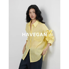 批发与间HAVEGAN/春季条纹长袖天丝<b class='q'>亚麻</b>衬衫女2026新款老钱风休闲上衣