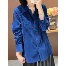 批发春秋时尚灯芯绒显瘦显白长袖宽松POLO领衬衫休闲翻领韩版衬衣叠穿