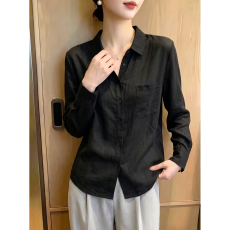 批发黑色苎麻防晒衬衫女士长袖秋季新款棉麻衬衣高端简约气质通勤上衣