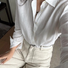 批发高端简约苎麻衬衫女士长袖春秋新款棉麻咖色衬衣高级感老钱风上衣