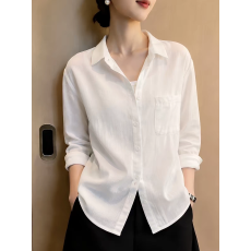 批发高端简约苎麻衬衫女士长袖春秋新款棉麻白色衬衣高级感老钱风上衣