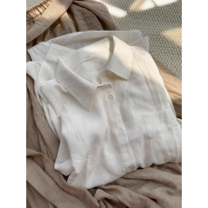 批发法式白色老钱风苎麻衬衫女长袖秋季新款宽松休闲衬衣外搭棉麻上衣
