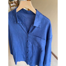 批发法式蓝色老钱风苎麻衬衫女长袖秋季新款宽松休闲衬衣外搭棉麻上衣