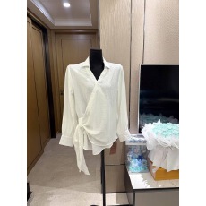 批发白色交叉v领<b class='q'>长袖</b>衬衫女夏季绑带宽松气质衬衣设计感chic百搭上衣
