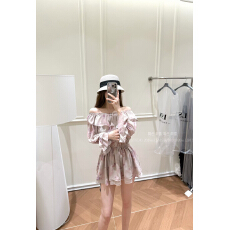 批发JustQin【花容西赏】2026新夏装一字肩短裙显瘦性感<b class='q'>雪纺</b>连衣裙女