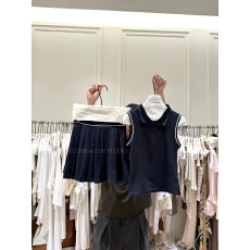 批发运动网球服背心女夏外穿新款polo领撞色刺绣无袖上衣裙子套装