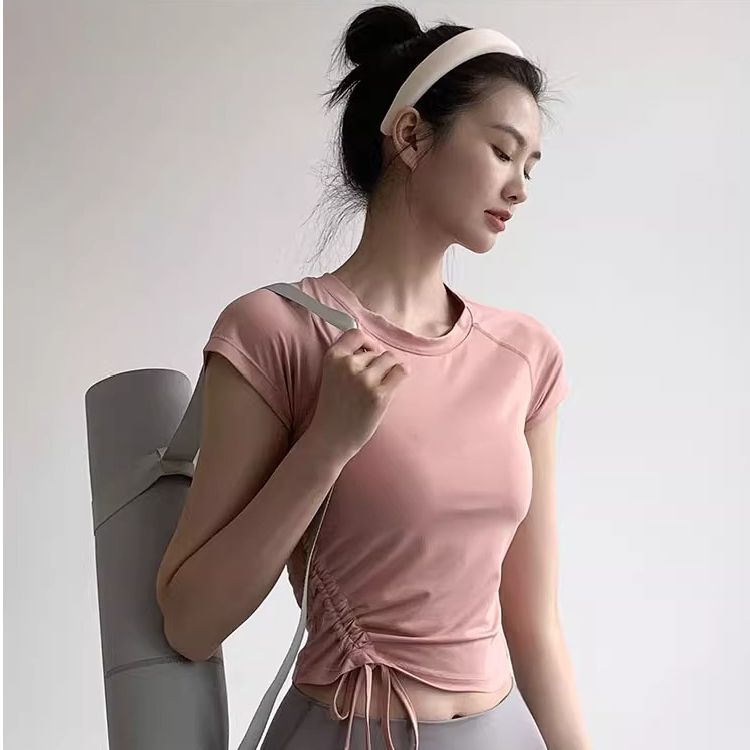 FA34870# 瑜伽上衣女夏季薄款跑步运动速干T恤专业训练健身服显瘦运动短袖 服裝批發女裝批發服飾貨源