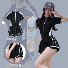 批发海边度假连体保守泳装女25新款显瘦保守法式甜美时尚温泉游泳衣女
