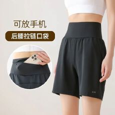 批发健身中裤女拉链口袋夏季薄款速干四分运动裤跑步宽松休闲瑜伽短裤