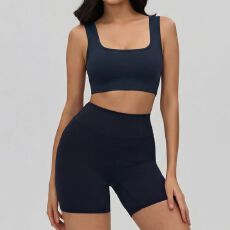 批发跨境两件套瑜伽文胸镂空美背跑步训练健身裸感瑜伽服套装<b class='q'>女</b><b class='q'>运动</b>服