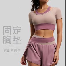 批发夏季新款运动套装女<b class='q'>时尚</b>显瘦健身短袖透气速干跑步专业瑜伽训练服