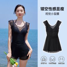 批发连体泳衣女士新款泡温泉高级感小胸性感连体显瘦遮肚大胸微胖泳装