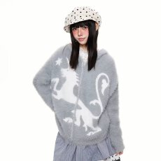 批发「独角兽」软糯仿貂毛连帽毛衣外套男女宽松慵懒提花针织<b class='q'>开衫</b>上衣