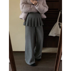 批发2025秋冬新款韩系叠穿假两件休闲微喇裤屁帘裙裤长裤女