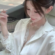 批发假两件蕾丝拼接长袖衬衫女秋宽松polo领衬衣设计感上衣