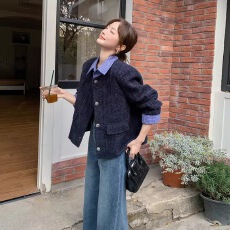 批发韩系温柔小香风女秋季新款单排扣假两件外套显瘦气质上衣