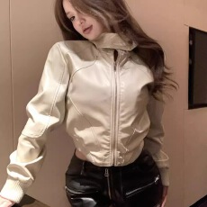 批发美式复古短款<b class='q'>外套</b>女2025年秋冬新款pu皮衣设计感小众机车皮<b class='q'>夹克</b>潮