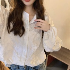 批发白色设计感提花雪纺衫上衣女春夏季小众别致宽松开衫蕾丝