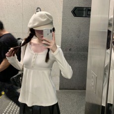 批发纽扣<b class='q'>蕾丝</b><b class='q'>娃娃衫</b>T恤长袖女绑带上衣