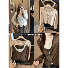 批发<b class='q'>羊绒</b>甜美风蝴蝶结假两件长袖T恤女秋冬减龄休闲显瘦百搭上衣