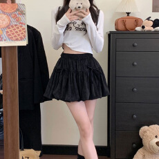 批发黑色花苞裙半身裙女夏季新款芭蕾风显瘦蓬蓬裙短裙