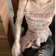 批发2025新款美拉德设计不规则荷叶边收腰罩衫长袖T恤防晒不规则上衣