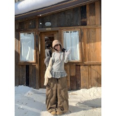 批发人棉磨毛美式复古波点拼接<b class='q'>裙</b>摆长袖<b class='q'>t</b><b class='q'>恤</b>女秋冬休闲显瘦内搭上衣潮