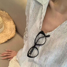 批发法式宽松条纹长袖衬衫女夏季慵懒风设计感翻领上衣