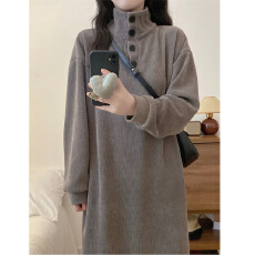 批发大码女装2025秋季新款胖mm遮肚显瘦长款过膝加厚灯芯绒打底<b class='q'>连衣裙</b>