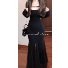 批发名媛御姐风修身包臀鱼尾<b class='q'>长裙</b>法式气质<b class='q'>网纱</b>长袖连衣裙秋冬2025新款