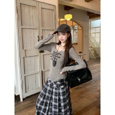 批发美式辣妹U领修身内搭打底衫长袖t恤上衣女<b class='q'>休闲</b>