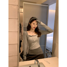 批发原版面料复古波点拼接修身显瘦上衣女早秋***假两件设计<b class='q'>长袖</b>打底