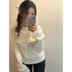 批发蝴蝶结系带花边<b class='q'>T</b><b class='q'>恤</b>女半高领内搭打底<b class='q'>长袖</b>上衣