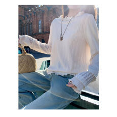 批发秋冬上衣韩系巨好看花边<b class='q'>镂空</b>内搭单穿杏色长袖打底<b class='q'>衫</b>