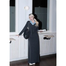 批发2025<b class='q'>大码</b>秋冬新款时尚百搭气质系带长袖连衣裙洋气收腰遮肉显瘦