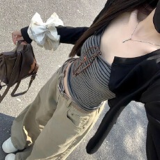 批发韩系<b class='q'>条纹</b>背心长袖开衫<b class='q'>t</b><b class='q'>恤</b>两件套修身吊带上衣