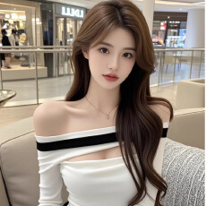 性感辣妹风镂空撞色长袖t恤女装