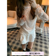 批发<b class='q'>日系</b>风格透视星星百搭蕾丝长袖蕾丝打底衫女早春内搭上衣网纱T恤