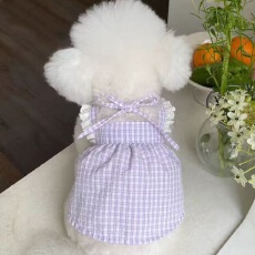 批发跨境宠物<b class='q'>衣服</b>春夏新款格子蕾丝吊带裙泰迪比熊狗狗猫咪薄款公主裙